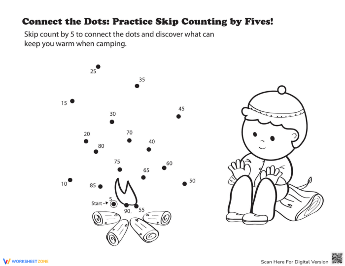 Children's worksheet for skip counting by tens to reveal a hidden image