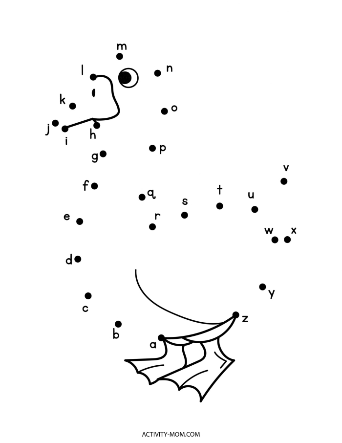 Pre-K alphabet connect the dots worksheet featuring a dinosaur design for lowercase letter practice