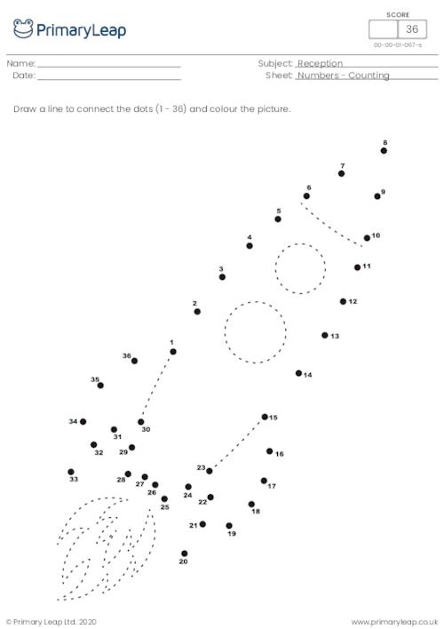 Connect the dots to create a colorful rocket ship while practicing counting to 10. Fun connect-the-dots rocket worksheet for kindergarten counting skills.