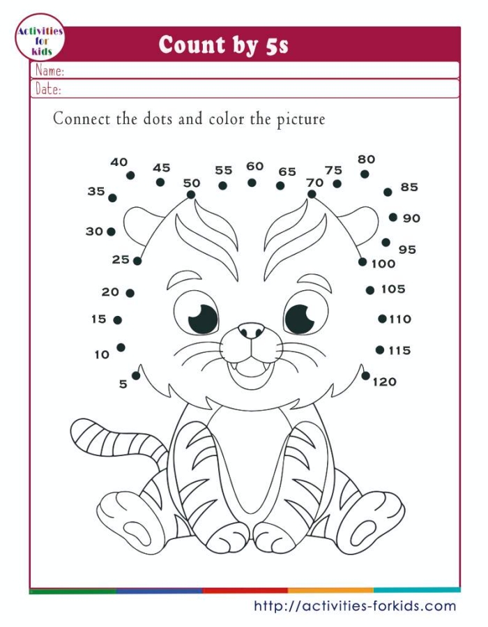 Connect the Dots: Skip Counting by Fives Worksheet for Kids Worksheet featuring a connect the dots activity for skip counting by fives for second graders