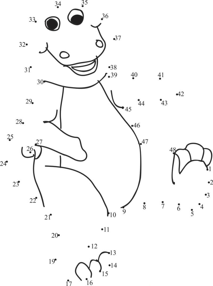 Toothy T-Rex connect the dots worksheet for kindergarten counting practice