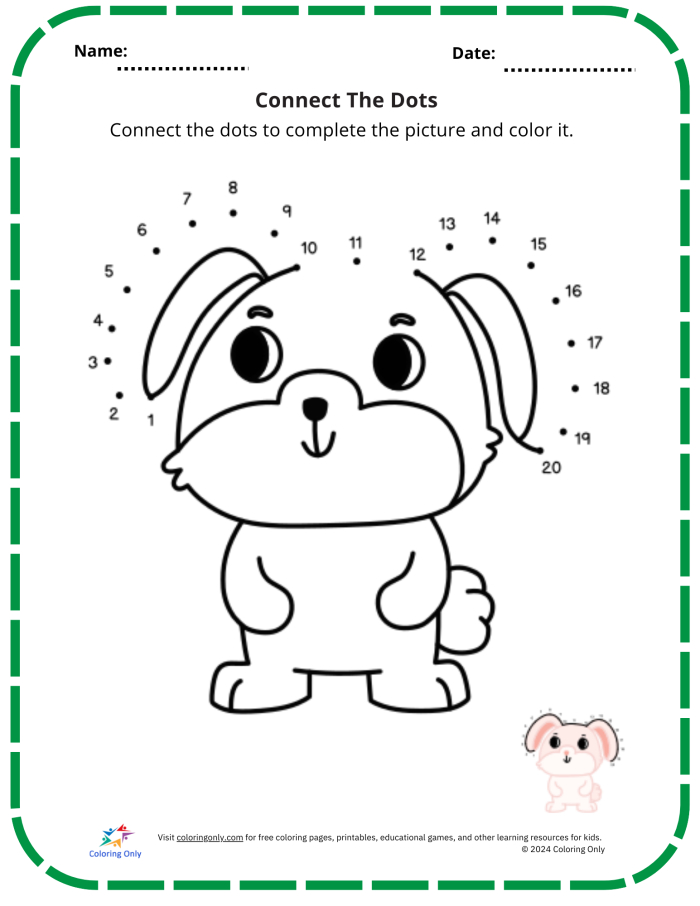 Toothy T-Rex connect the dots worksheet for kindergarten students focusing on counting skills