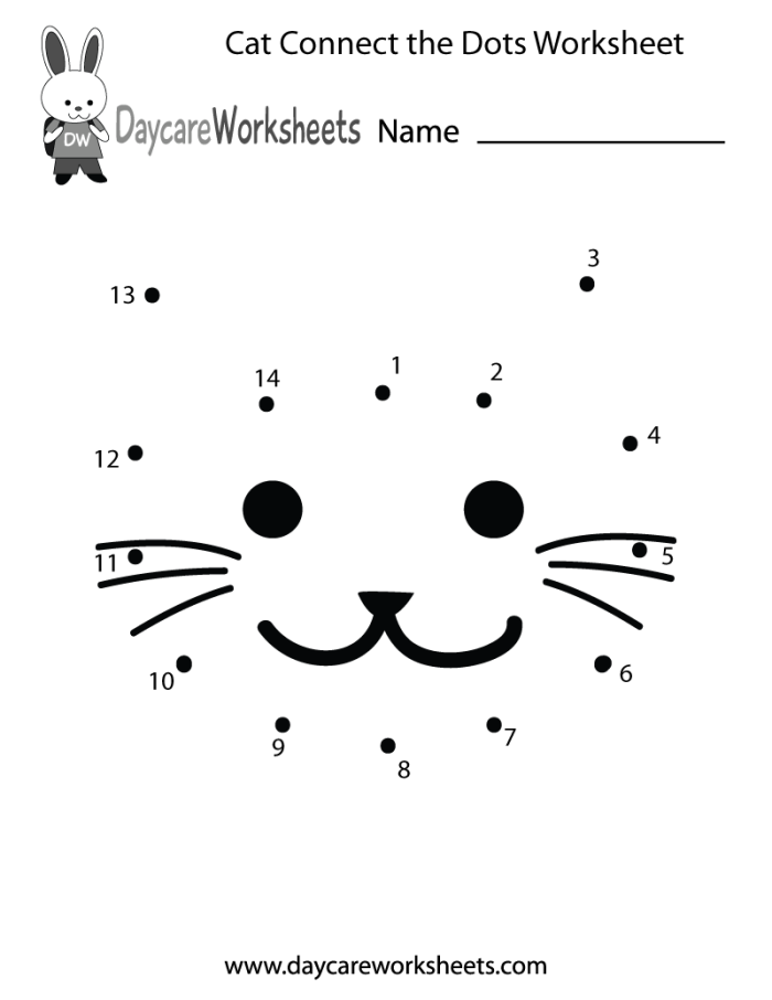Kindergarten student connecting dots from A to Z on a Mr. Cat worksheet