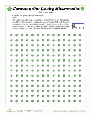 Engaging family-friendly game of logic and luck featuring shamrock-themed challenges Colorful Connect the Shamrocks Game worksheet for third graders to develop reading and strategy skills