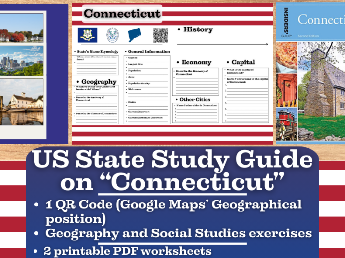 Connecticut Geography worksheet for fifth graders featuring fun activities