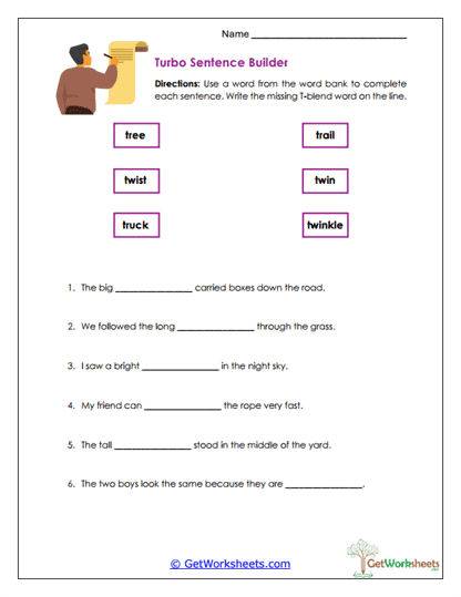 Complete the Sentence Blends in Context worksheet for improving reading fluency image 2 Second grade worksheet showing sentences with consonant blends where students fill in missing words to complete the sentences