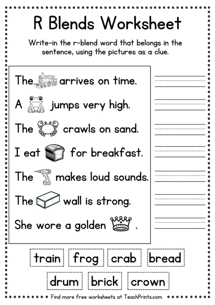 Complete the Sentence Blends in Context worksheet for improving reading fluency skills Second grade student completing a consonant blends sentence worksheet with fill-in-the-blank reading exercises
