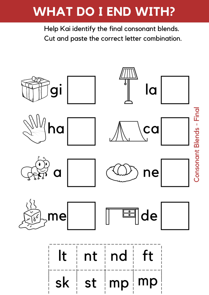 Consonant blends worksheet for first graders celebrating springtime learning