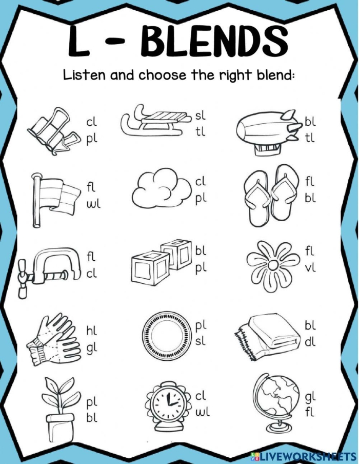 Consonant blends worksheet for first graders celebrating spring with fun activities