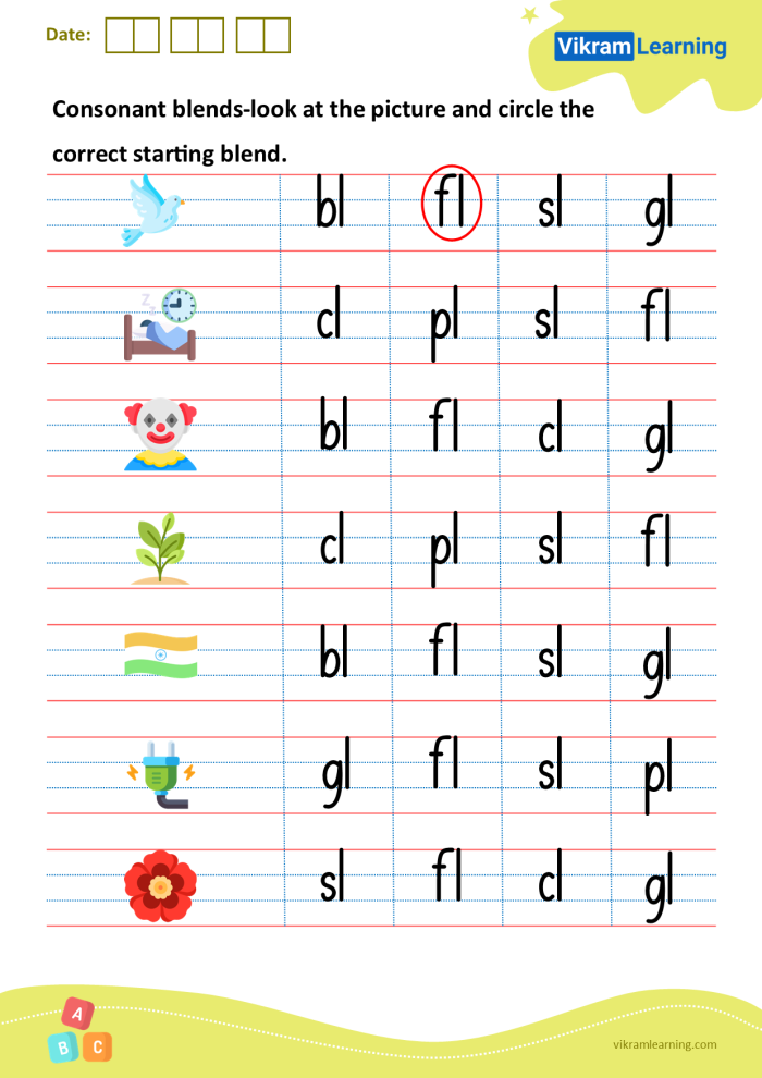 Consonant blends worksheet for first graders celebrating spring