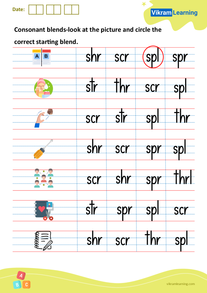 Consonant blends worksheet for first graders celebrating spring with fun exercises