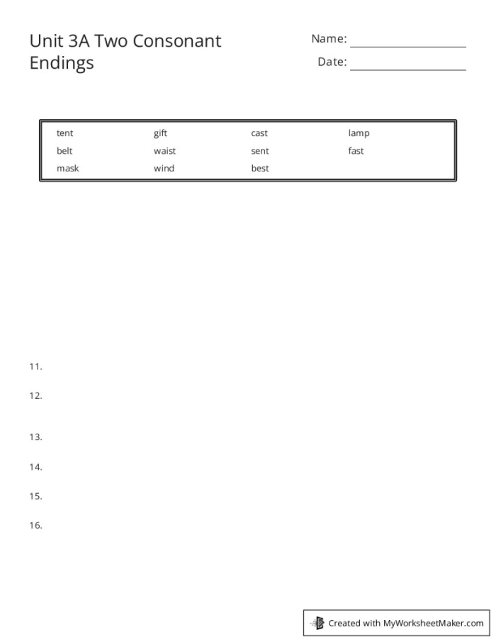 Find the Right Consonant Endings worksheet activity for teaching past and present tense verb forms Second grade spelling worksheet showing verb endings with -ed and -ing consonant patterns for addition practice