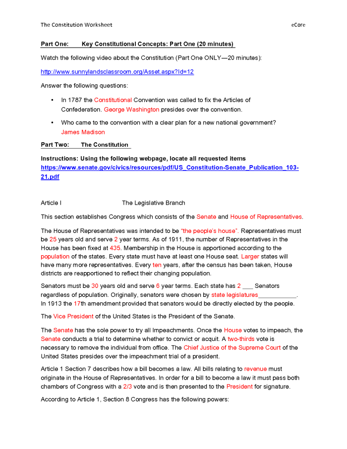 Third grade students learning about the U.S. Constitution through an educational worksheet activity about government