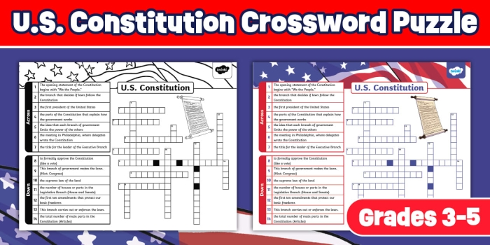 Third grade students completing a United States Constitution crossword puzzle worksheet number twelve