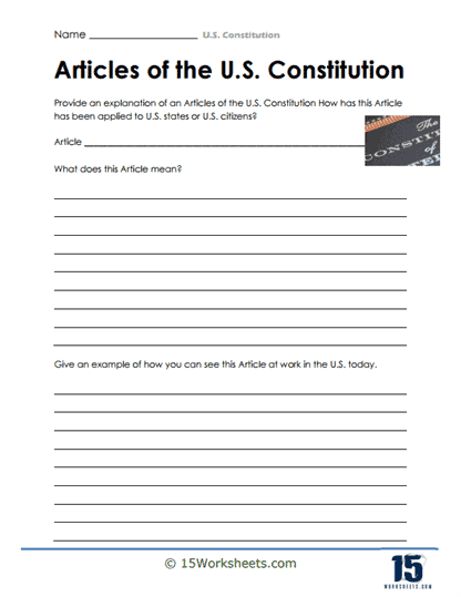 Fourth grade students completing a handwriting worksheet about the Constitution of the United States with fill-in-the-blank activities