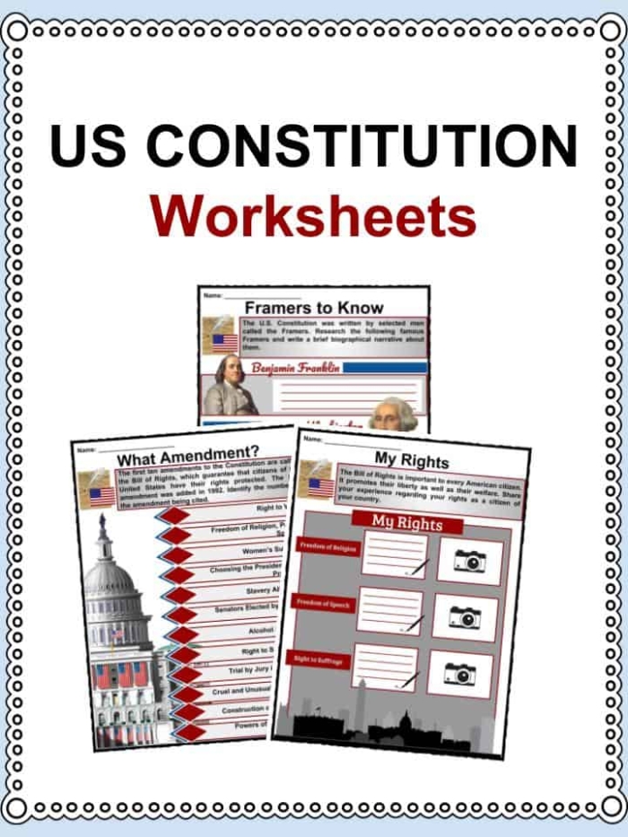 Third grade student completing a Learn About the U.S. Constitution worksheet on government structure