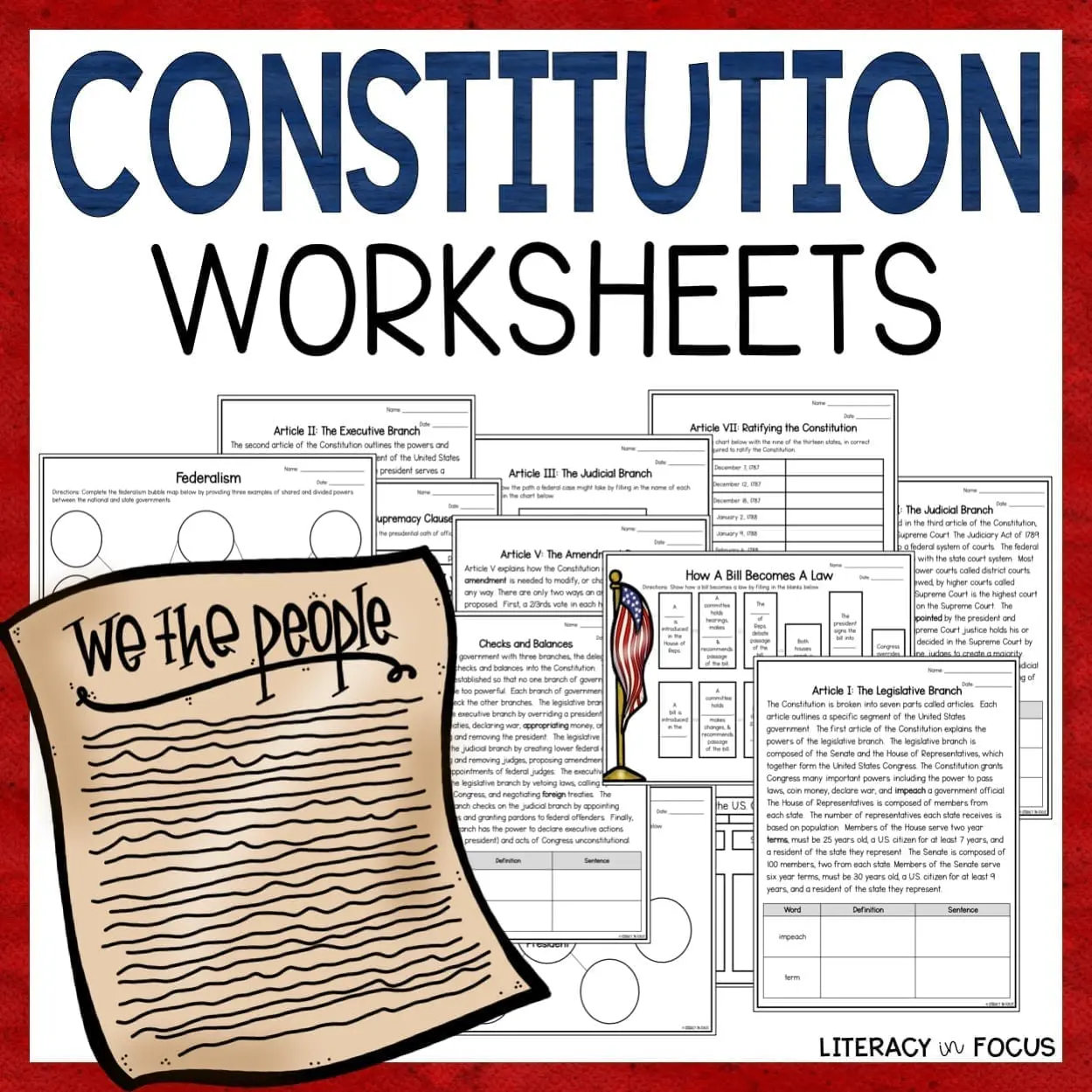 Fourth grade student worksheet featuring an introduction to the United States Constitution for handwriting practice