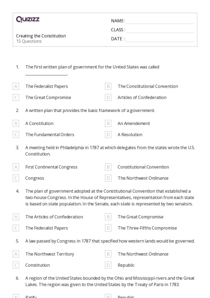 Third grade students solving addition problems while learning about the U.S. Constitution and American government