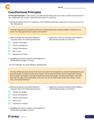 Sixth grade students completing a social studies worksheet about the six guiding principles of the U.S. Constitution