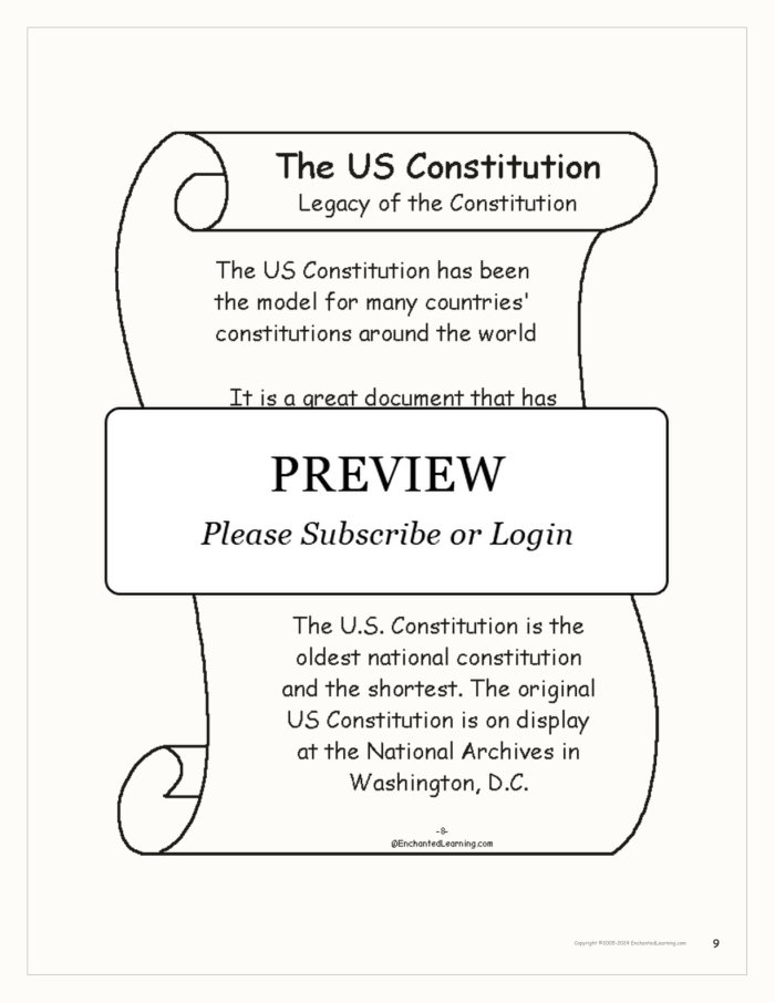 Third grade students learning about the U.S. Constitution and American government structure through an educational worksheet activity