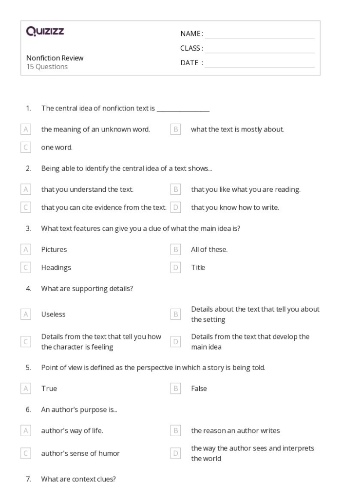 Fifth grade student working on a Using Context Clues worksheet to decipher unknown vocabulary