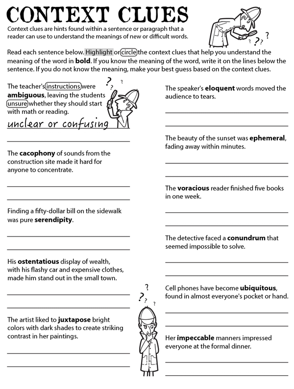 Context clues worksheet designed for third graders to enhance reading skills