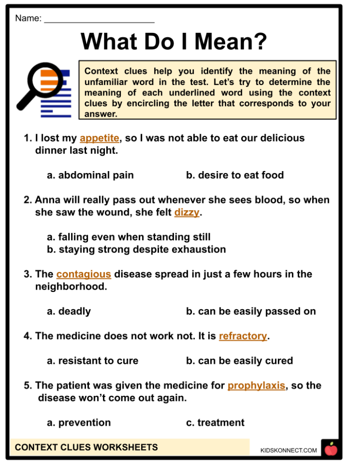 Third grade worksheet featuring context clues to understand unfamiliar words in sentences
