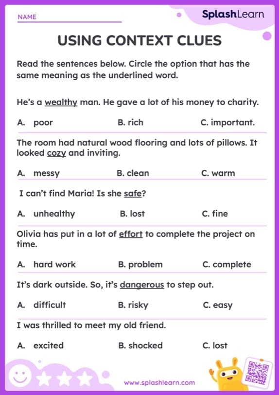 Third grade worksheet for practicing how to define words using context clues number 23