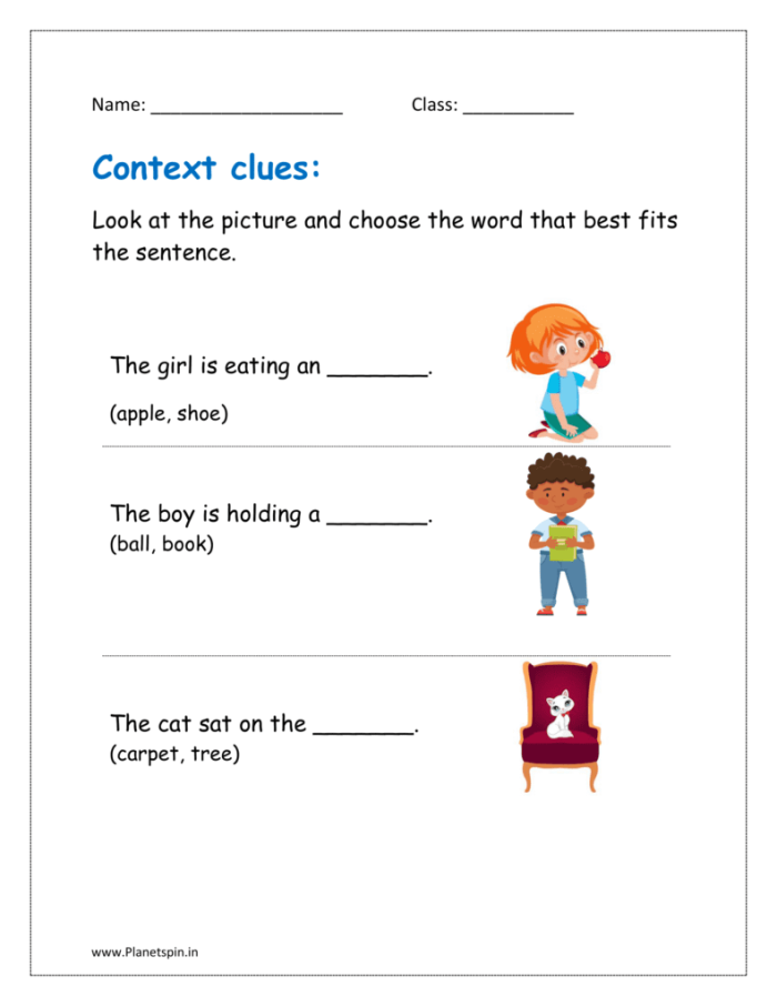 Fifth grade worksheet for practicing vocabulary skills by using context clues instead of a dictionary.