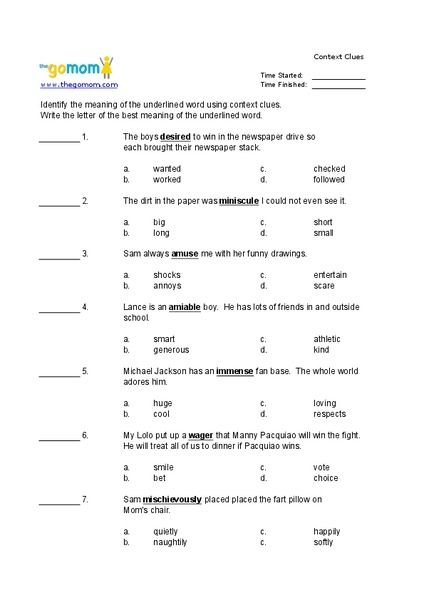 Context Clues Worksheet for third graders featuring a Word Mystery activity