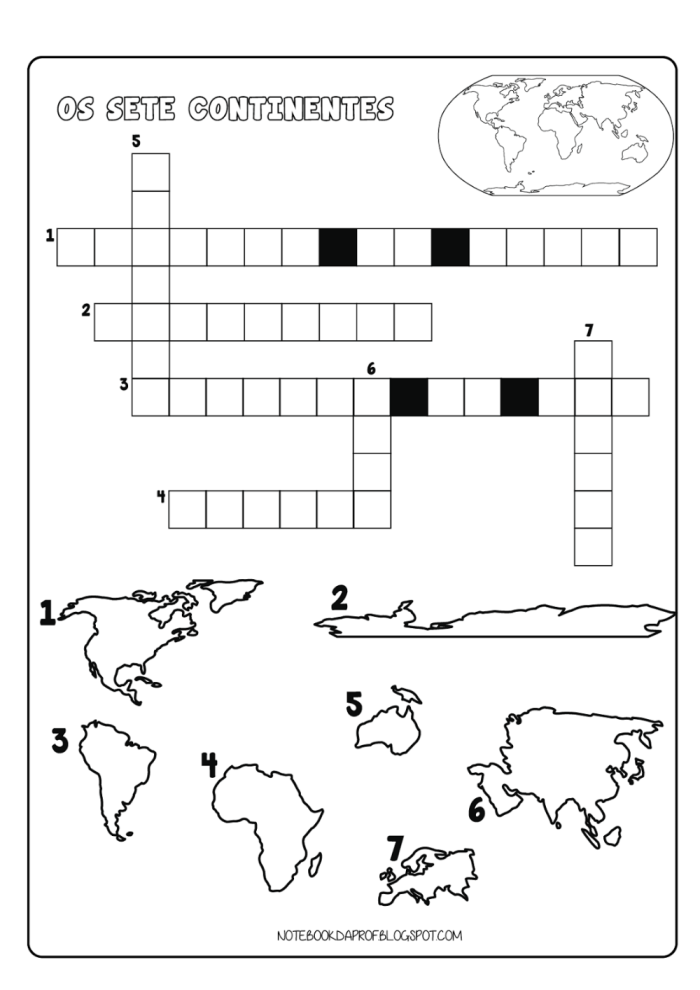 Third grade students solving a seven continents crossword puzzle to learn continent shapes and geography vocabulary