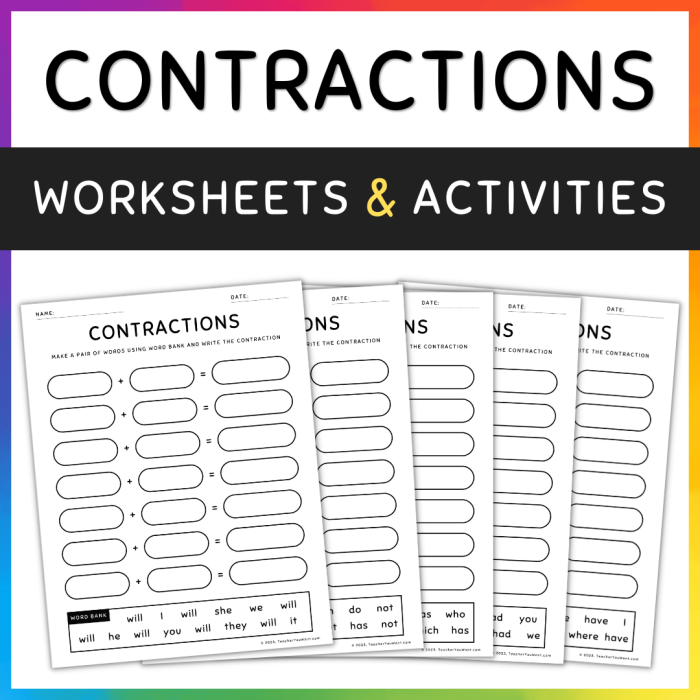 Worksheet image focusing on contractions in a construction zone activity for third graders