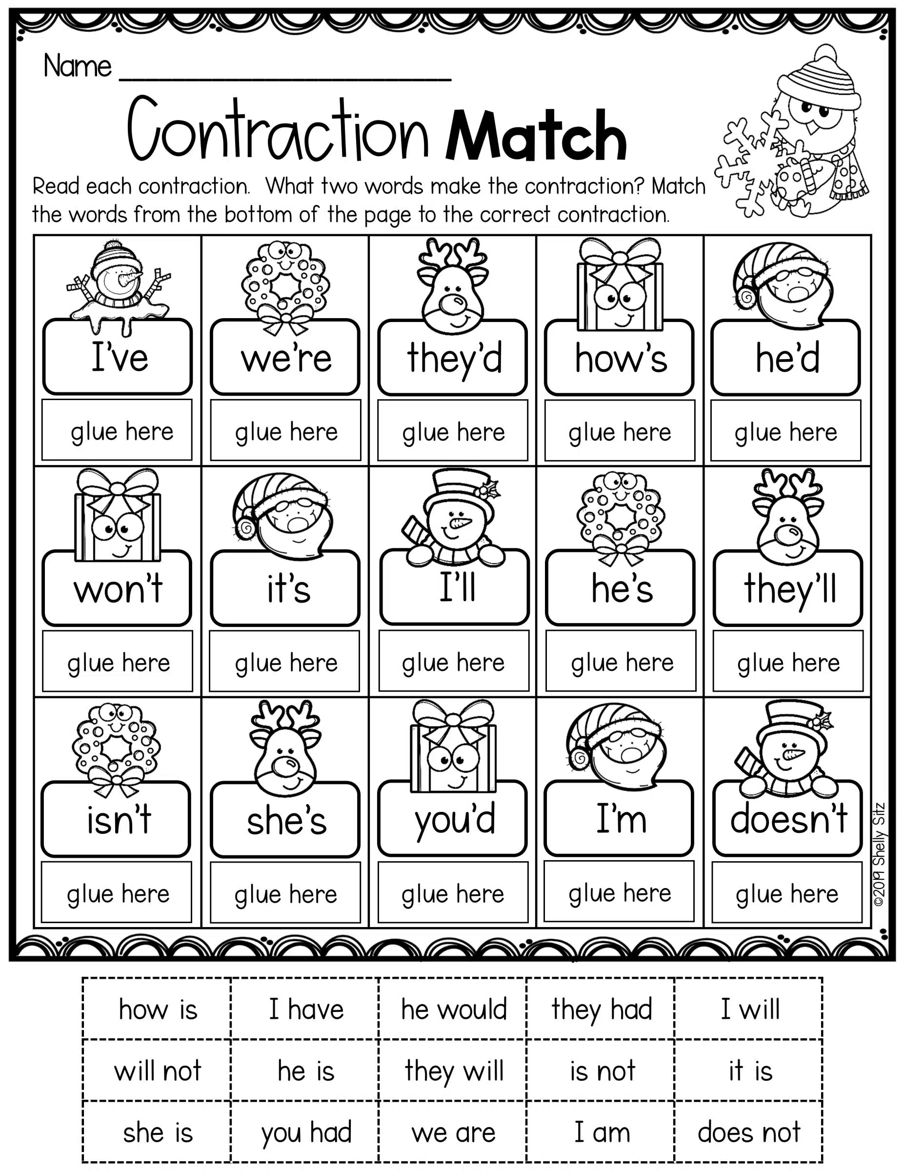Contractions in Construction worksheet showcasing a fun learning activity for third graders