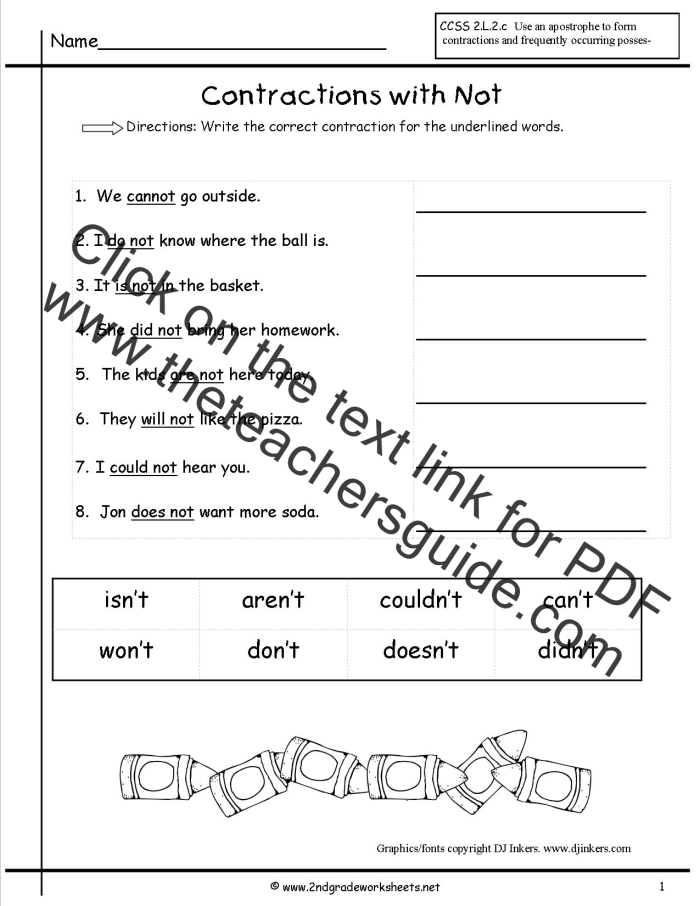 Contractions in Construction worksheet for third graders featuring a construction zone activity