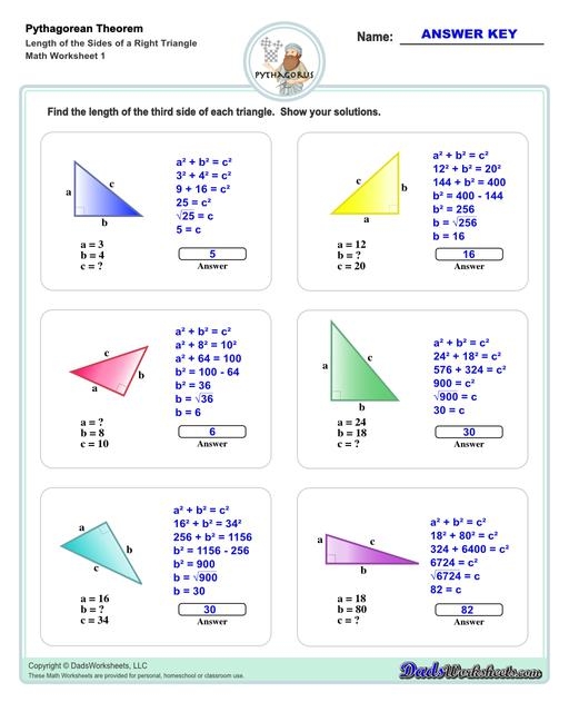 Students solving geometry problems using the converse of the Pythagorean theorem to determine if triangles are right triangles on a worksheet