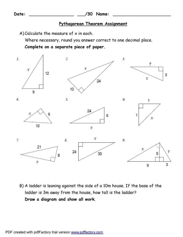 Can You Make a Right Triangle worksheet activity for middle school math practice Eighth grade student working through converse of the Pythagorean theorem problems to determine right triangles