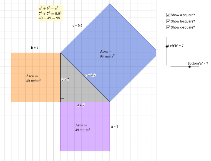 Eighth grade students solving converse Pythagorean theorem problems to determine if triangles are right triangles on a geometry worksheet