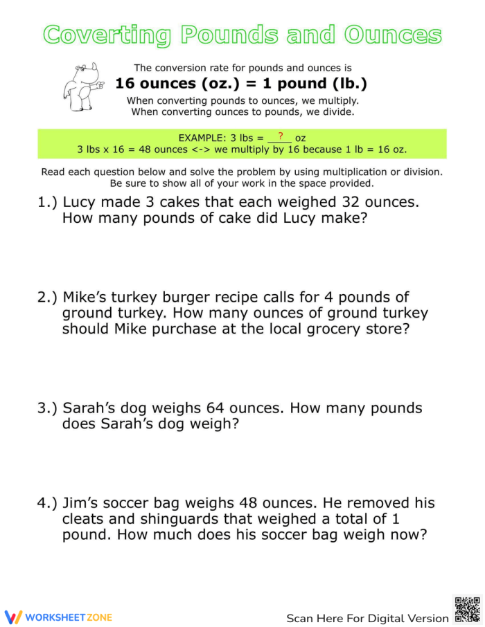 Fourth grade Easter worksheet for converting pounds to ounces