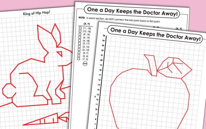 Sixth grade student working on a coordinate grid mystery picture worksheet numbered 23