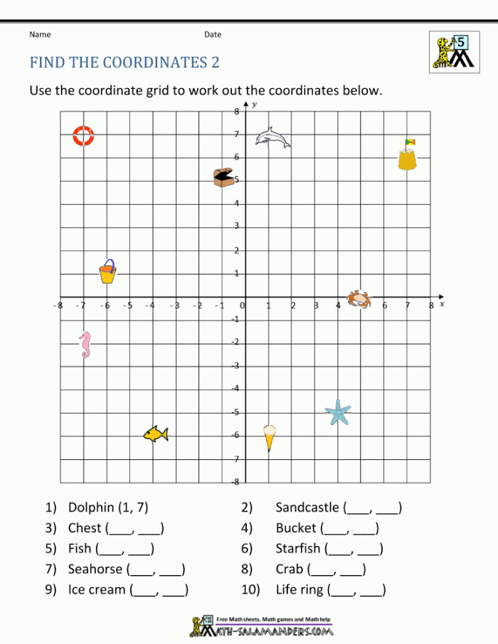 Fifth grade student using a coordinate grid game worksheet to practice plotting ordered pairs