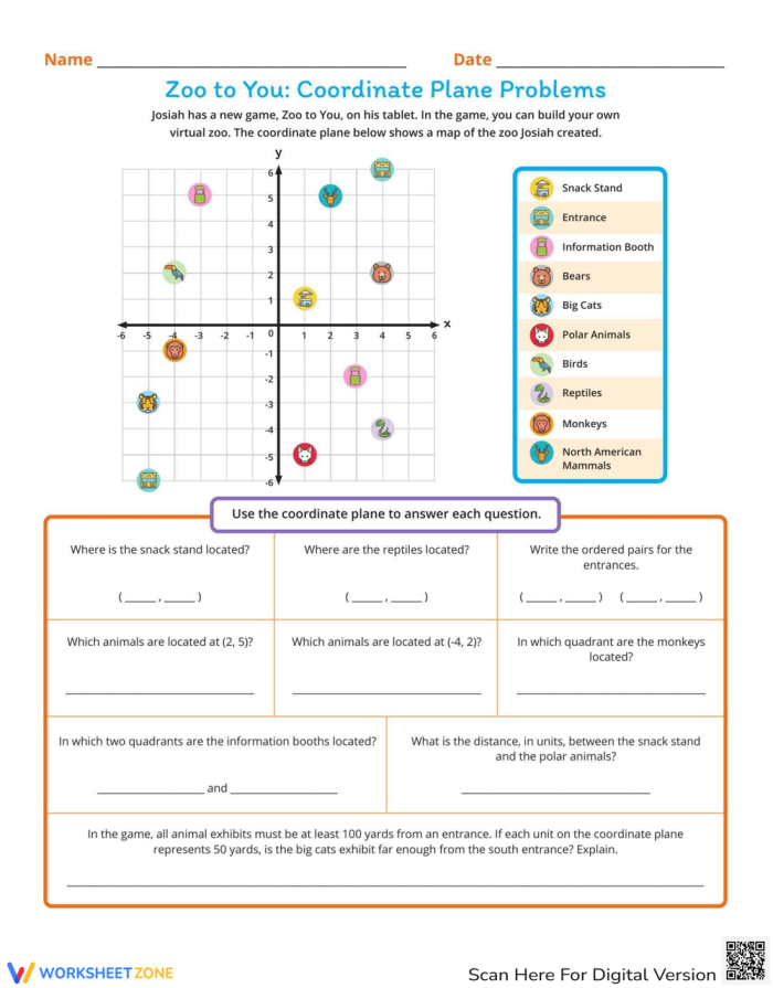 Zoo to You Coordinate Plane Problems Worksheet Image 10 Sixth grade students practicing coordinate plane geometry by solving Zoo to You word problems