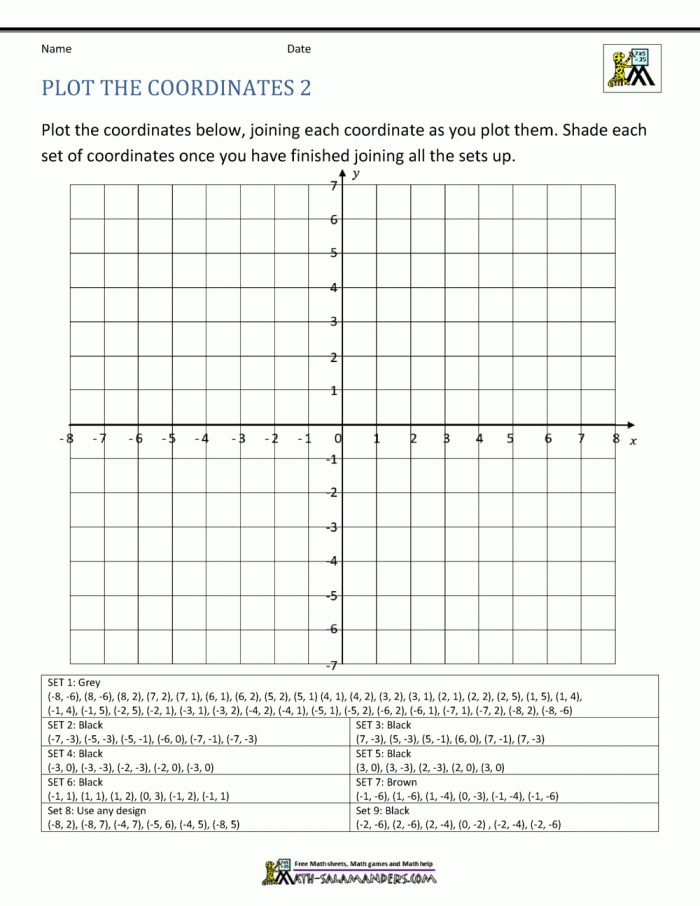 Fifth grade student plotting points and moving shapes on a coordinate grid learning worksheet