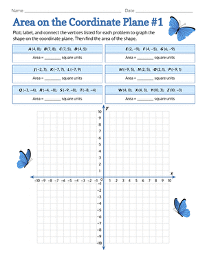 Sixth grade students solving geometry problems involving polygons on a coordinate plane worksheet