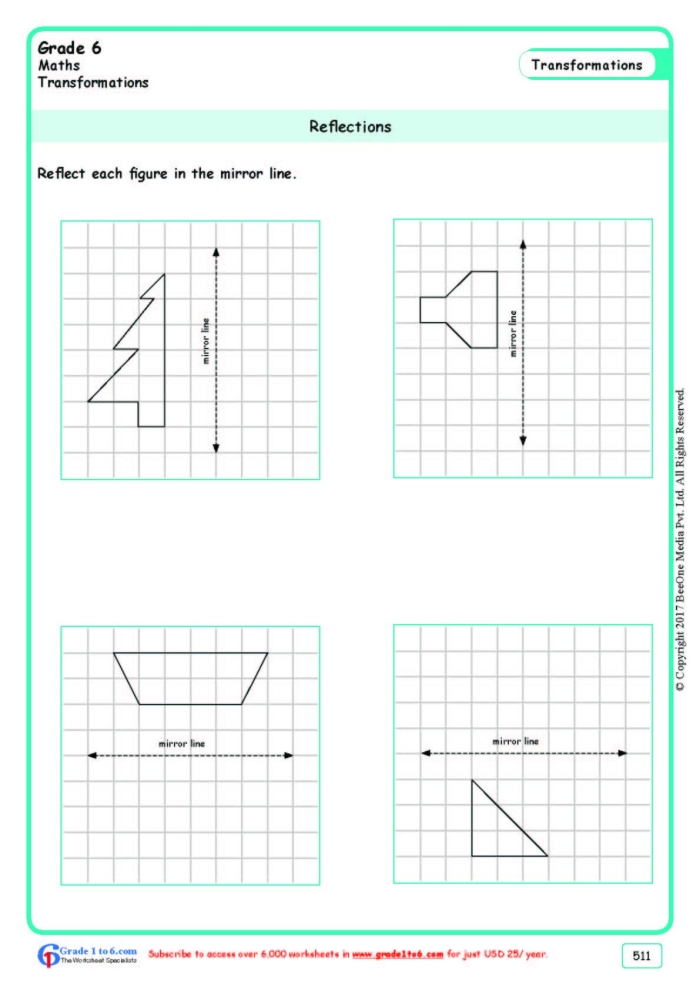 Eighth grade student completing a coordinate plane reflections geometry worksheet with plotted points and reflection lines