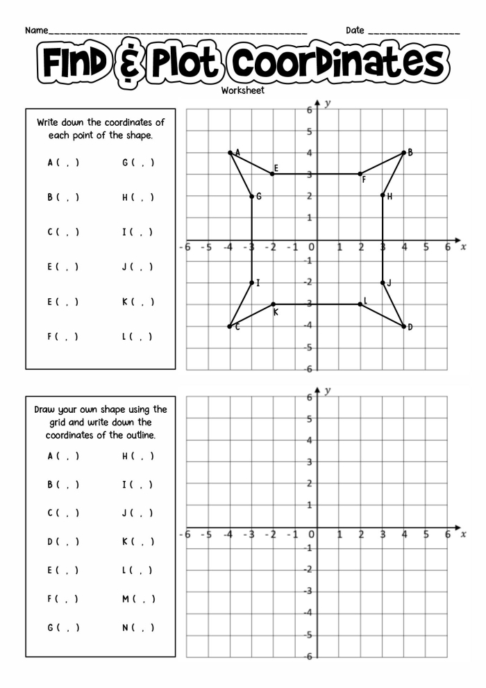 Coordinate Plane Shapes worksheet for sixth-grade geometry practice with polygon drawing exercises