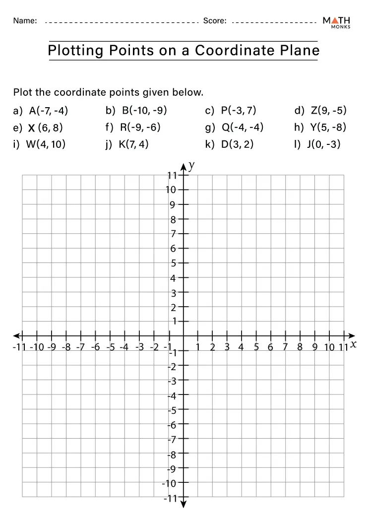 Fifth grade student working on a coordinate plane word problems worksheet in the first quadrant