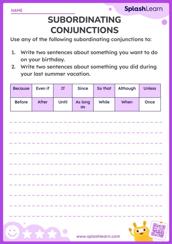 Third grade grammar worksheet focused on using coordinating conjunctions with food-themed exercises