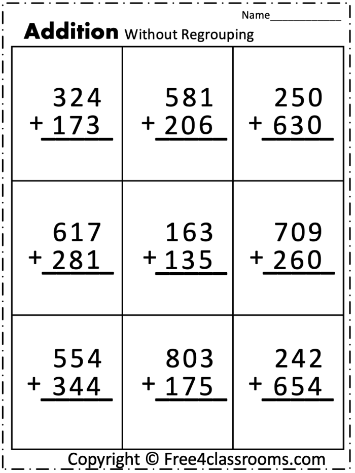 Colorful worksheet featuring three-digit addition problems with regrouping for third graders