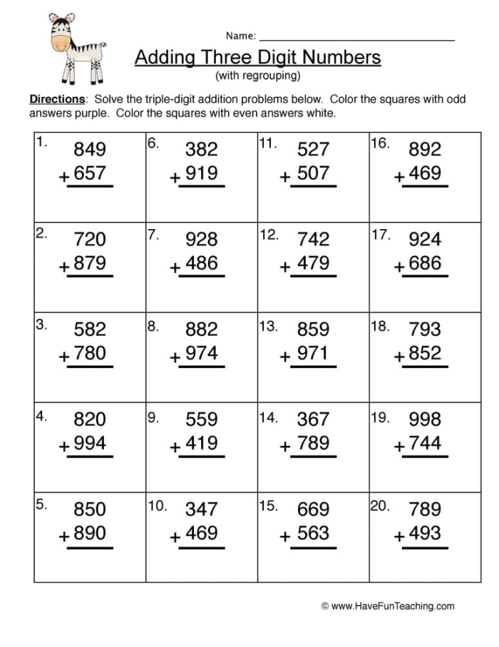 Three-digit addition worksheet featuring coral reef theme with regrouping problems for third graders