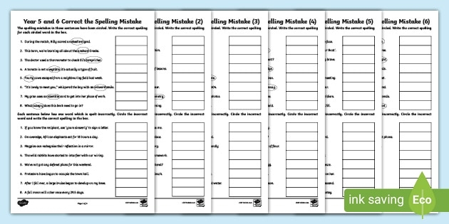 Correct Spelling Errors worksheet for sixth graders focusing on grammar practice